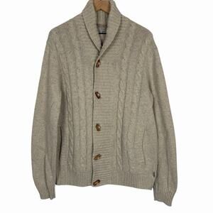 Ted Baker Men's Shawl Collar Cable Knit Cardigan Sweater Oatmeal Beige 5/42/XL